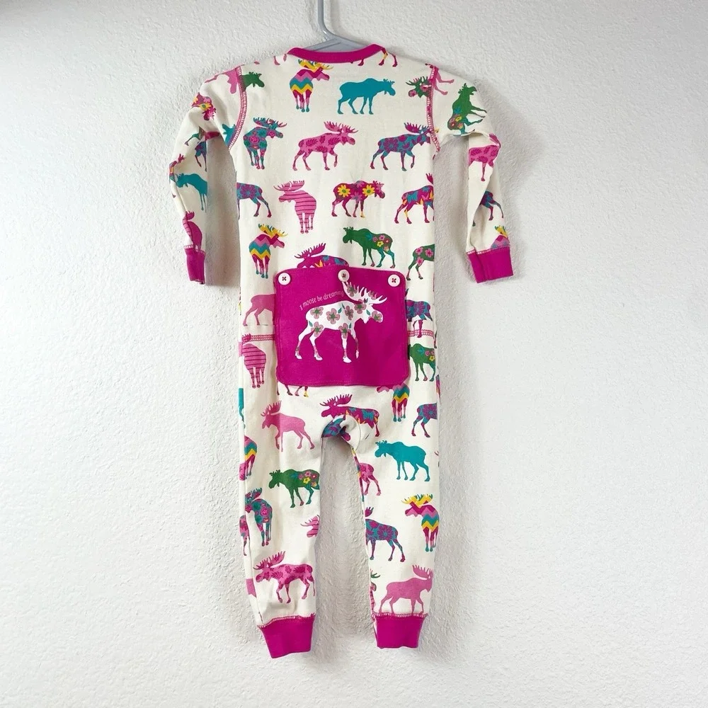 Little Blue House Pajamas Baby Girls 18-24M Pink Moose One Piece Cotton Footed